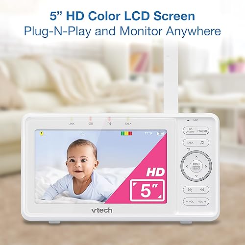 Miniatura 2 de VTech Monitor de video para bebés con cámara y audio, pantalla LCD HD de 5 pulgadas, zoom panorámico, conversación de 2 vías, modo VOX, luces