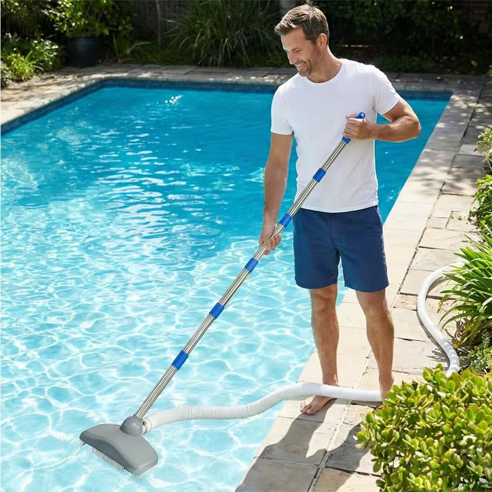 Pool Sauger Boden, Pool Staubsauger mit 3.5m Schlauch, Poolsauger mit Teleskopstange, Umlaufwasserauslass Nutzender Pool Bodensauger, Pool Sauger Bürste Starker Saugleistung, Pool Bodenreiniger