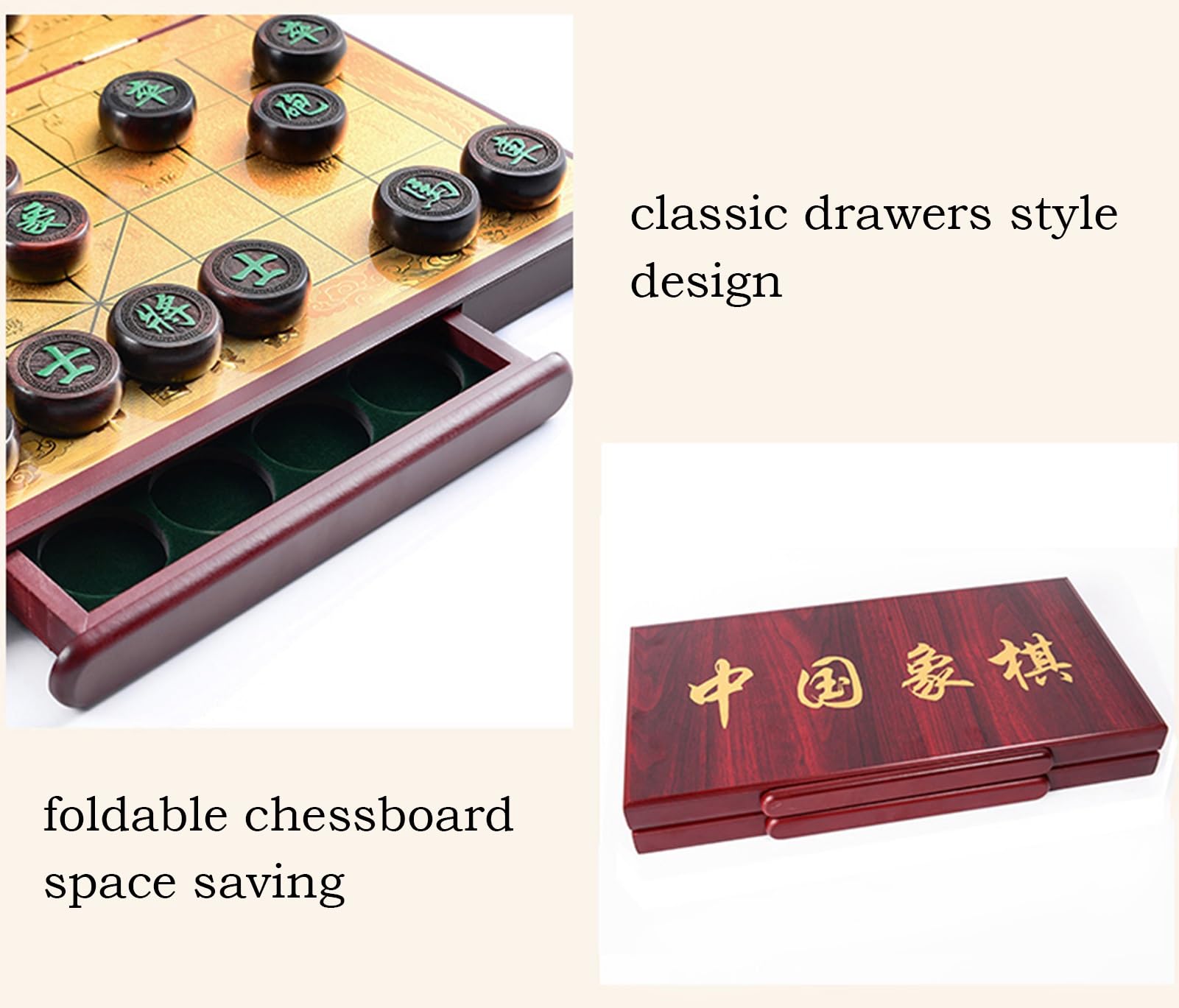 Juego de Mesa de Estrategia para 2 Jugadores, Juego de ajedrez Chino con Tablero Plegable y Piezas de Caoba, Juego de Viaje clásico Xiangqi (6 cm/2,4 Pulgadas)