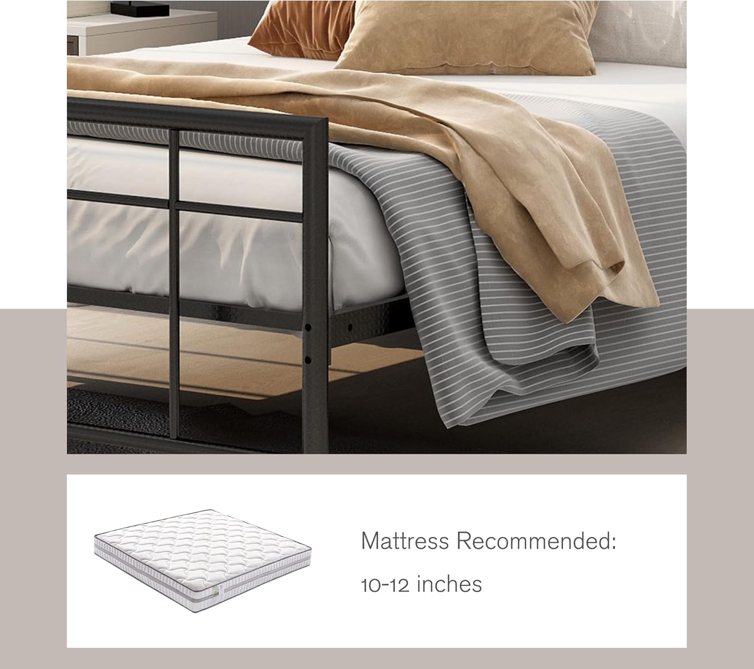 NNV Metal King Size Platform Bed Frame with Headboard and Footboard Under Storage Steel Slat Size Mattress Foundation Black