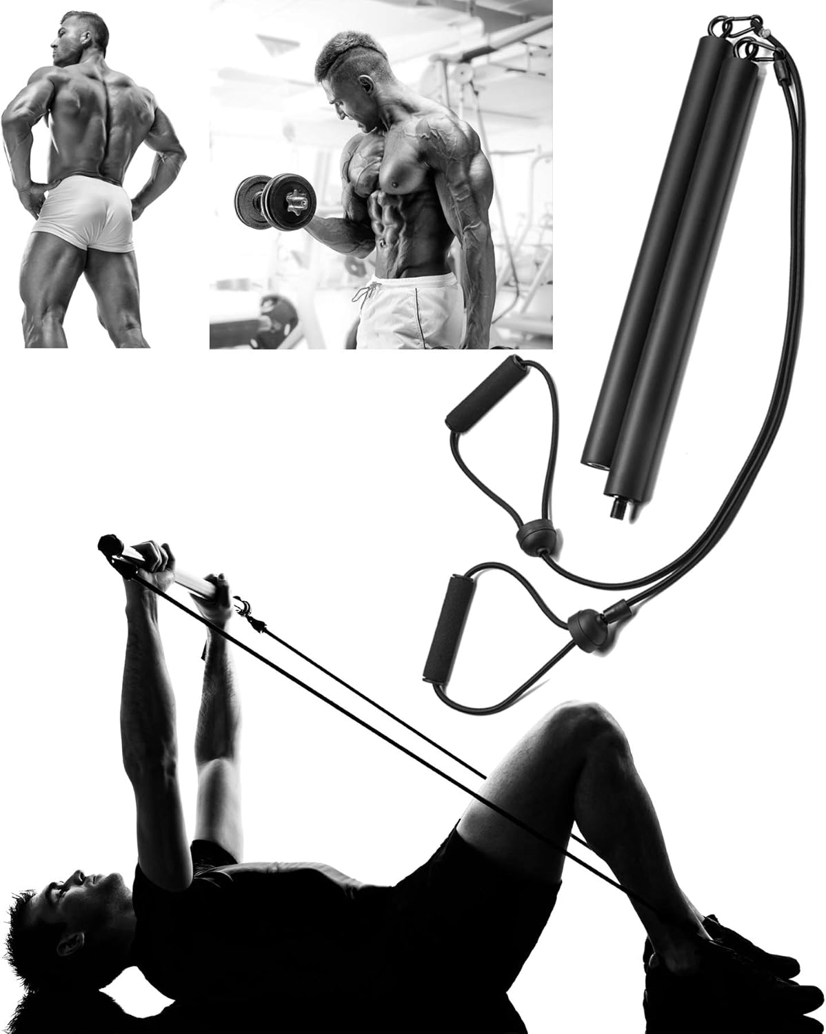 ROCHAN Portable Pilates Bar Kit with Resistance Band, Yoga