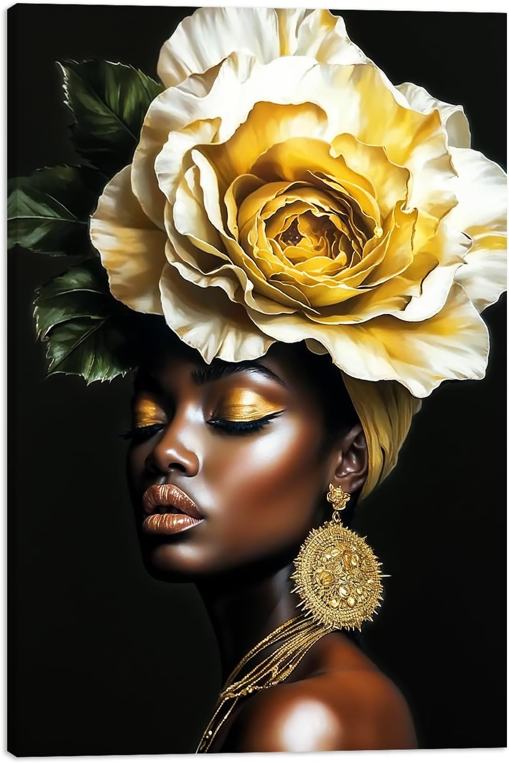 MODOJOART African American Canvas Wall Art Black and Red Afro Woman Painting Sexy Woman Portrait Picture for Bedroom Living Room Decor(Artwork-02, 12"x18")
