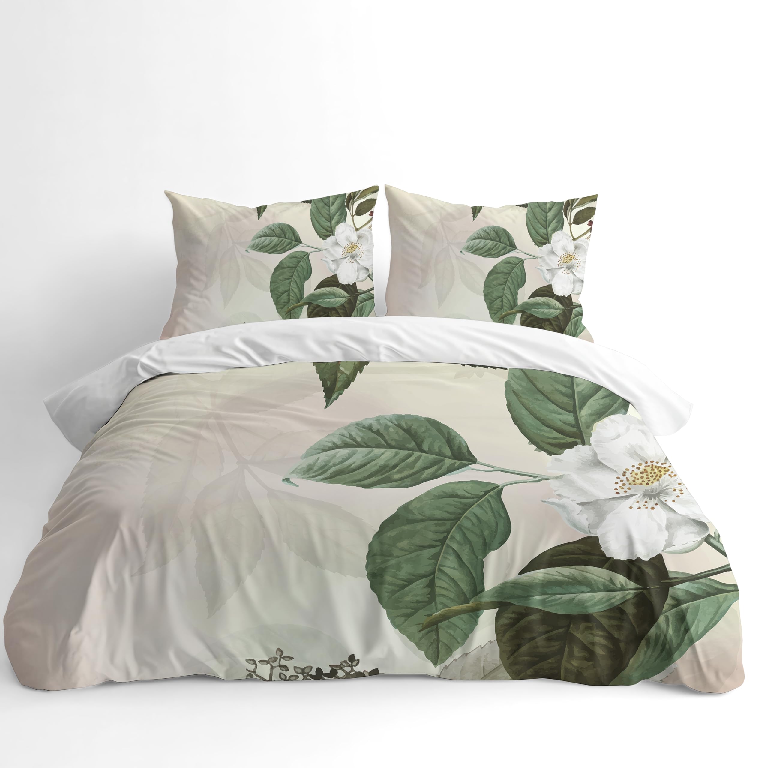 Adam Home 3D Digital Printed Spring Duvet Cover With Matching Pillowcases Home Bedroom Décor Microfiber Emperor Bedding Set Made in UK |White Camellia