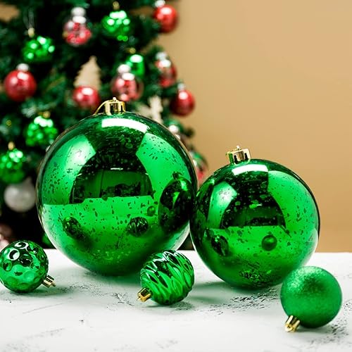 Miniatura 4 de XmasExp Adornos de bola de Navidad, color verde, gigantes, de plástico, inastillables, decorativos, colgantes, bola de mercurio, adornos