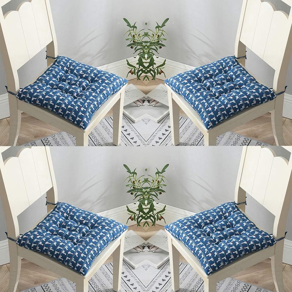 Set of 4 or 2 Chair Pads 45x45 cm Cotton Linen Seat Cushions with Ties