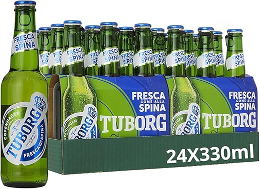 Tuborg, Box with 24 33cl Bottles, Lager Beer, Fresh and Thirst-Quenching Taste, Alcohol Content 5.0% Vol