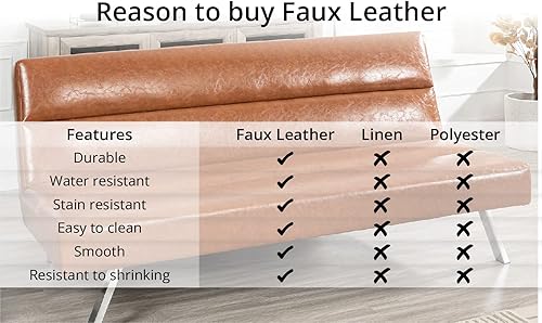Miniatura 7 de Naomi Home Zoe - Sofá cama futón de piel sintética, moderno sofá cama plegable convertible con patas cromadas, mini sofá pequeño de cuero reclinable
