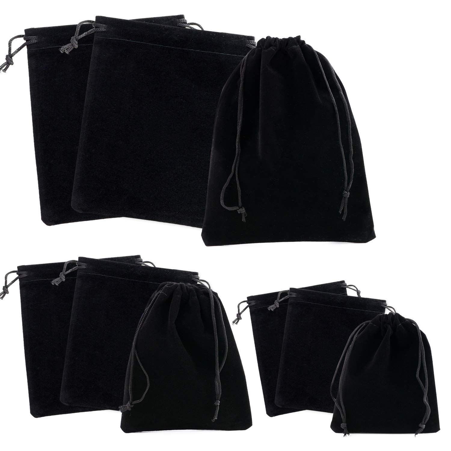 Pstyle PST-017 Drawstring Bag, Accessory Pouch Set, 9 Pieces, Small, Medium, Large (Black)