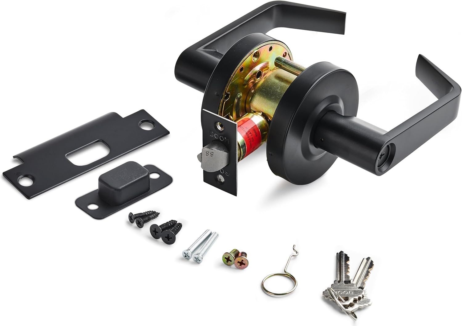 Boomerang Heavy-Duty Classroom Function Commercial Lever Door Lock, ADA & Grade 2 Industrial Door Handle, Cylindrical Lever, Non-Handed, Matte Black (US19)