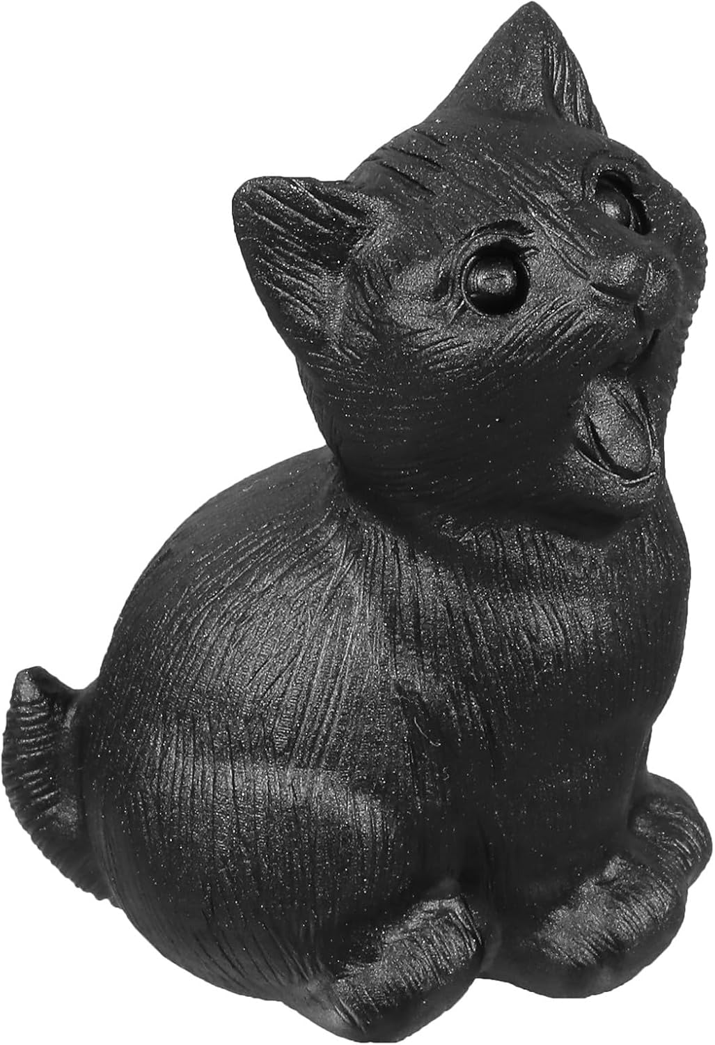 Sportmusies Natural Black Obsidian Stone Cat Figurine Desk Home Office Decoration, Hand-Carved Crystal Kitten Cat Animal Statue, Waking Up Cat