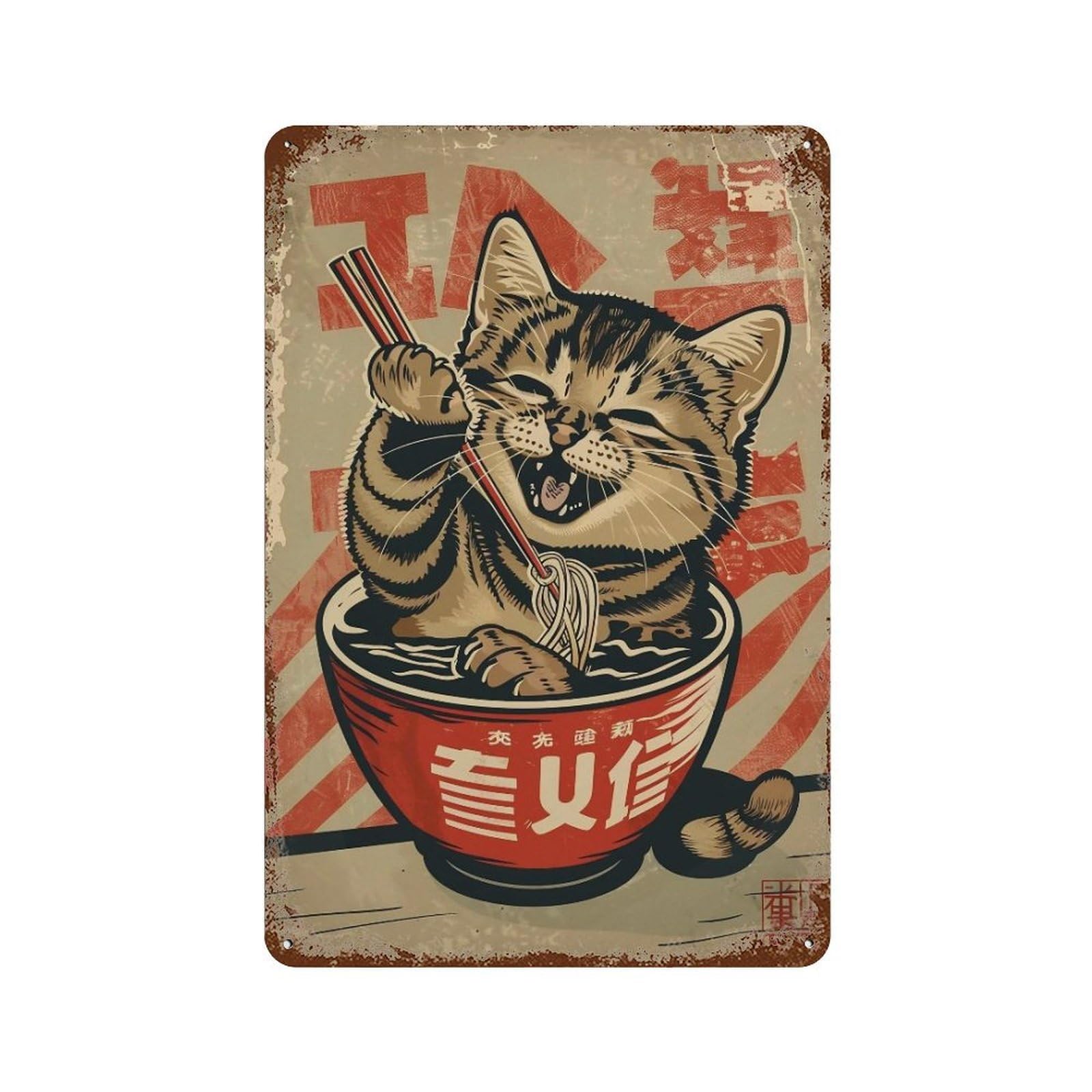 FHUYEURHRY Cat-Eating-Ramen_01 Wall Decor Retro Iron Vintage Art Metal Tin Sign Poster Modern Home Cofffee Club Art Bar Shop Decorations Style 30x20cm