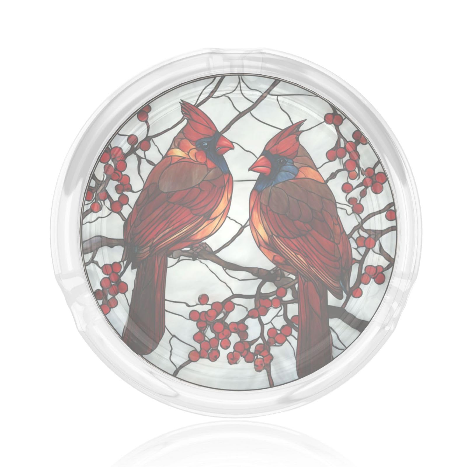 Stained Glass Two Northern Red Birds On Branch Red Berries Glass Ashtray For Cigarettes Ash Trays Case For Home Office Decor