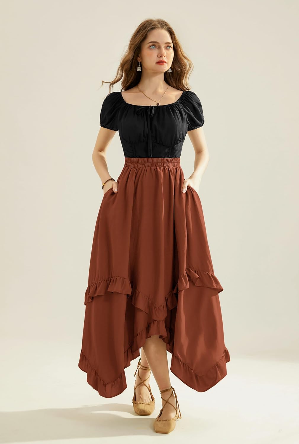 Scarlet Darkness Long Skirts for Women High Waist Renaissance Skirt Maxi Skirt with Pockets - Image 8