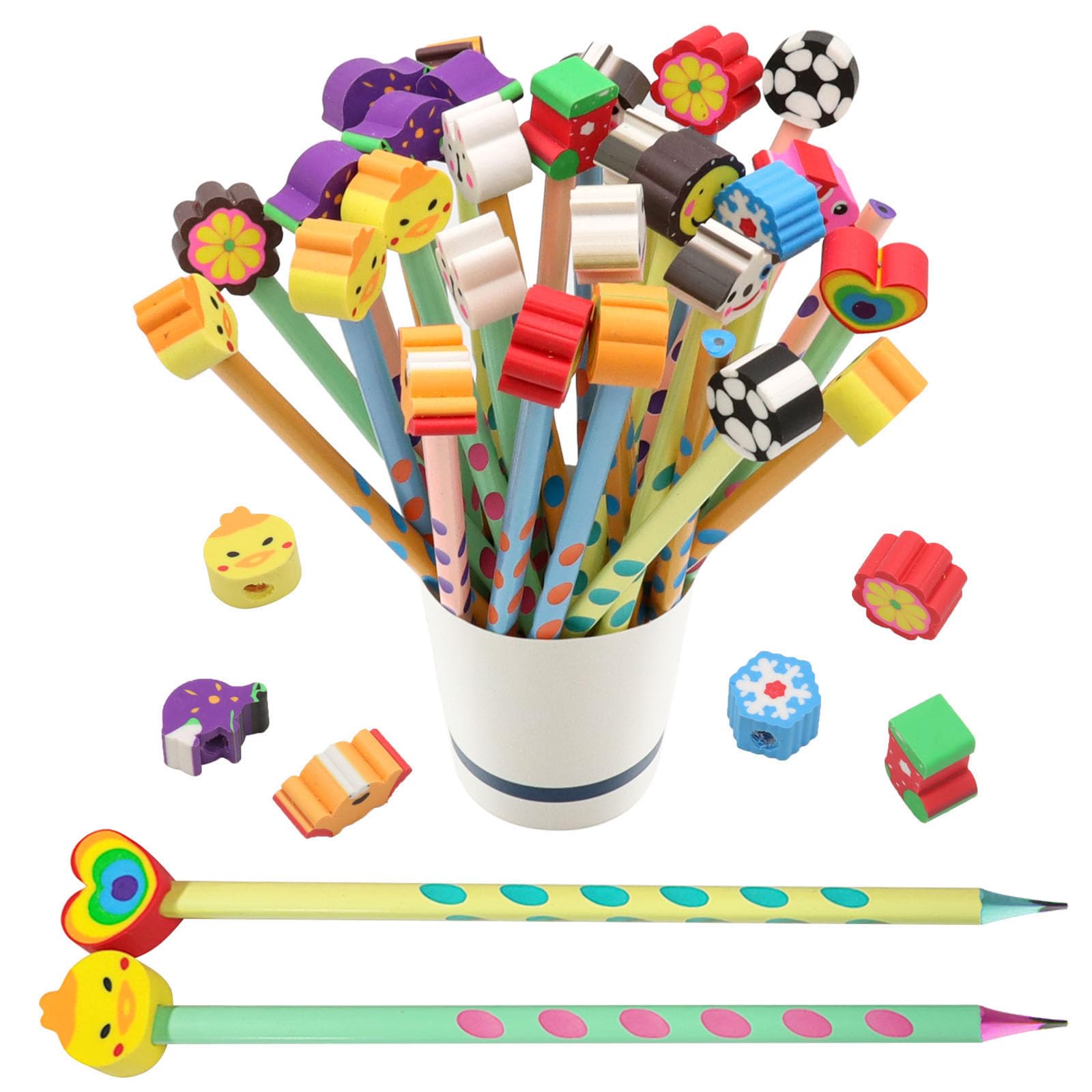 ZOCONE 40 Piezas Lapices Niños Divertidos HB Lápiz con Goma de Borrar de Dibujos Animados Lápices de Madera Kawaii Lapices Infantiles Triangular HB Lapices Divertidos para Niños Regalo Colegio