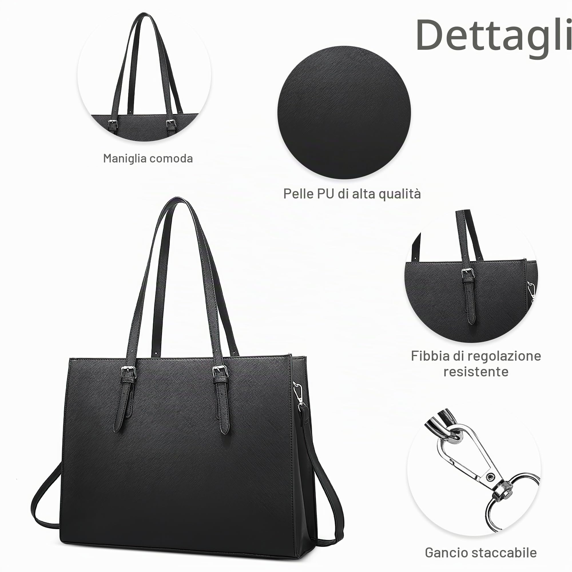 Grande Donna Borse Tote per Laptop da 15,6 Pollici Classica Borsa a Mano Multiple Tasche Borsa a Tracolla per Viaggio Università Lavoro Vacanza Casuale Donna PU Pelle Borse a Spalla