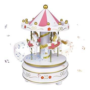 Carousel Music Box 4-Horse Rotating Baby Musical Toy Christmas Gifts Birthday Presents for Girls Kids Children Daughter Friends