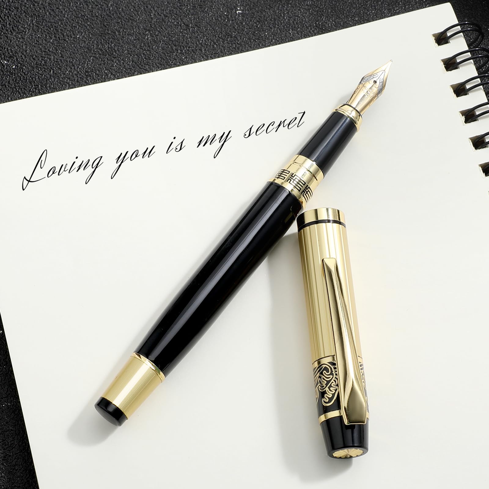 JIEYAO Juego de plumas estilográficas de metal, pluma estilográfica de punta fina de 0,5 mm, con 10 cartuchos de tinta de 2,6 mm y convertidor de recarga de tinta, bolígrafos de caligrafía de
