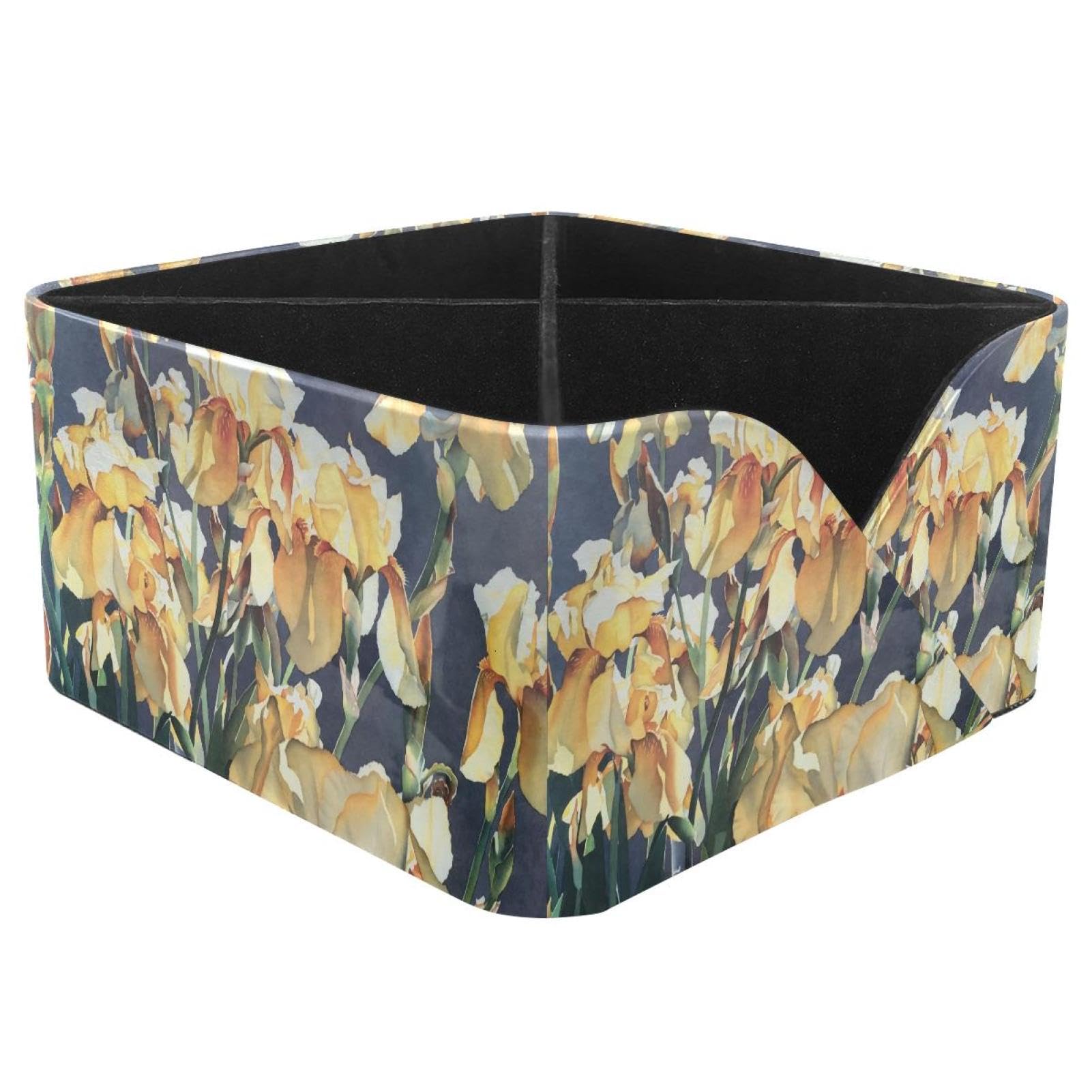 KengjuTesu Yellow Iris Flower Desktop Organizer Pen Holder, Rectangular Pencil Cup for Office, Study and Makeup Stations