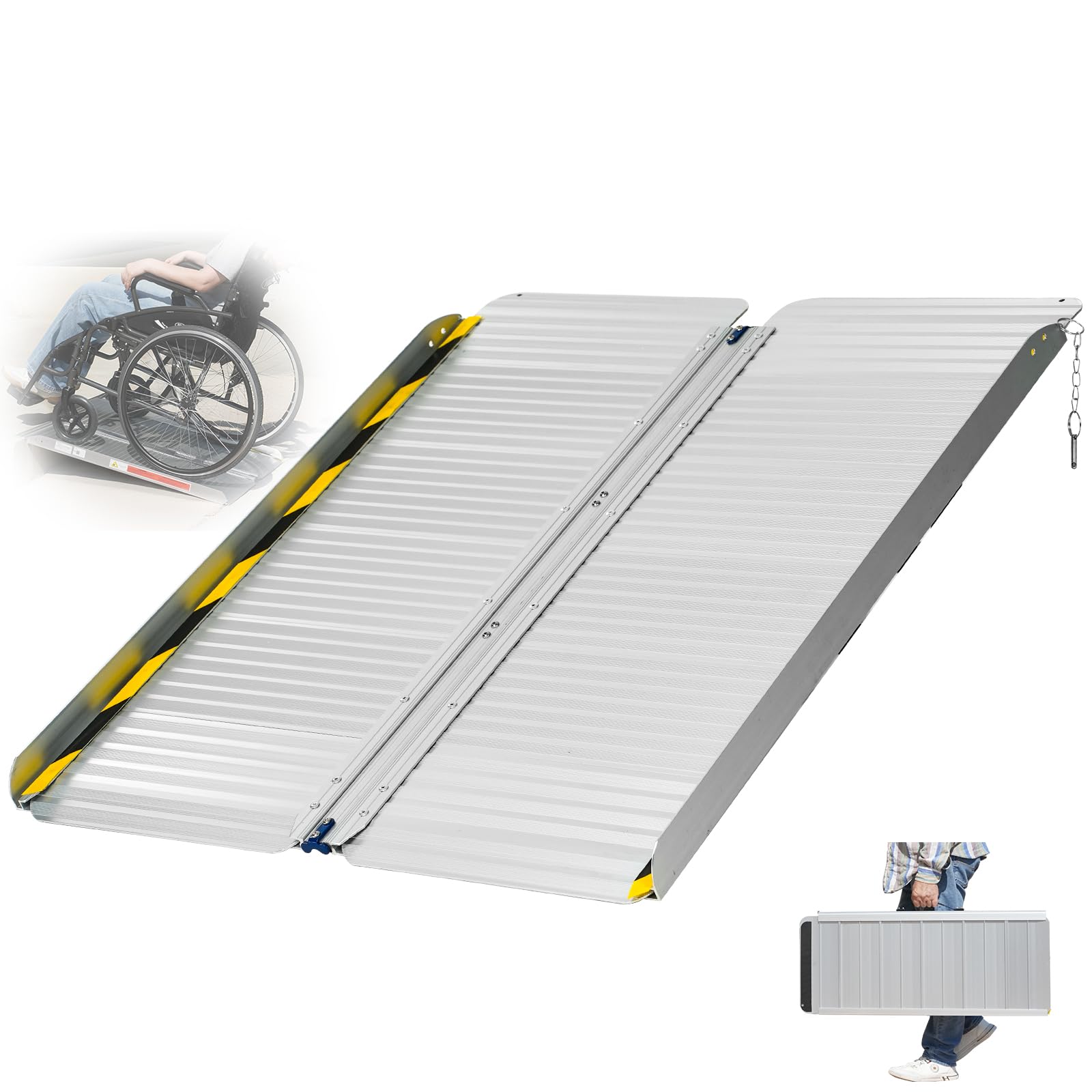 VOCIC CP32 Rampe Rollstuhl Klappbar,Rollstuhlrampe faltbar 90CM für Treppen | Langlebig Aluminium Rampe bis 300KG für Rollstuhl 76CM Extrabreit,Leicht Treppenrampe Auffahrrampe Zuhause Auto geeignet