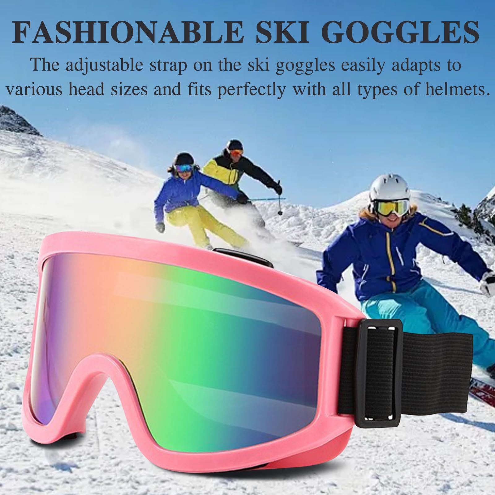 Anti-Buée Lunette de Ski, Anti-UV Lunette Ski, Réglable Lunettes de Ski Homme Femme, Lunettes Ski pour Porteurs de Verres pour Activités de Plein Air SkI Snowboard Cyclisme Randonnée(Rose)
