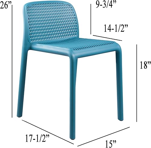 Miniatura 2 de CozyBlock Punch - Silla de comedor apilable perforada para interior y exterior, juego de 4 (azul turquesa)