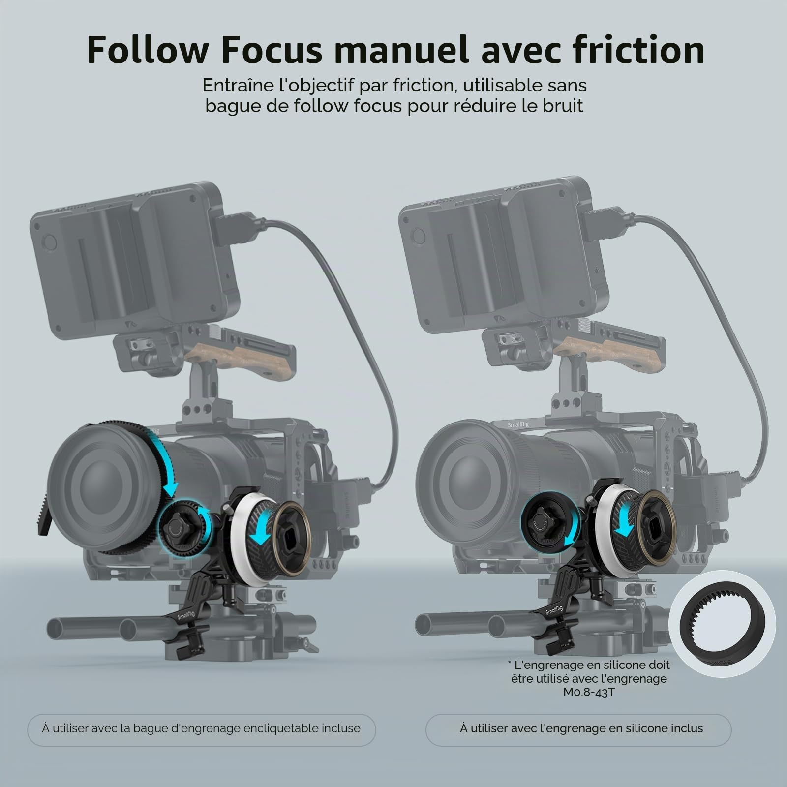 SMALLRIG Mini Système de Mise au Point avec Butées A/B, Pince pour Tige 15 mm et Courroie Crantée à Clipper pour Reflex et Hybrides, Compatible Objectifs Jusqu'à 114 mm - 3010D