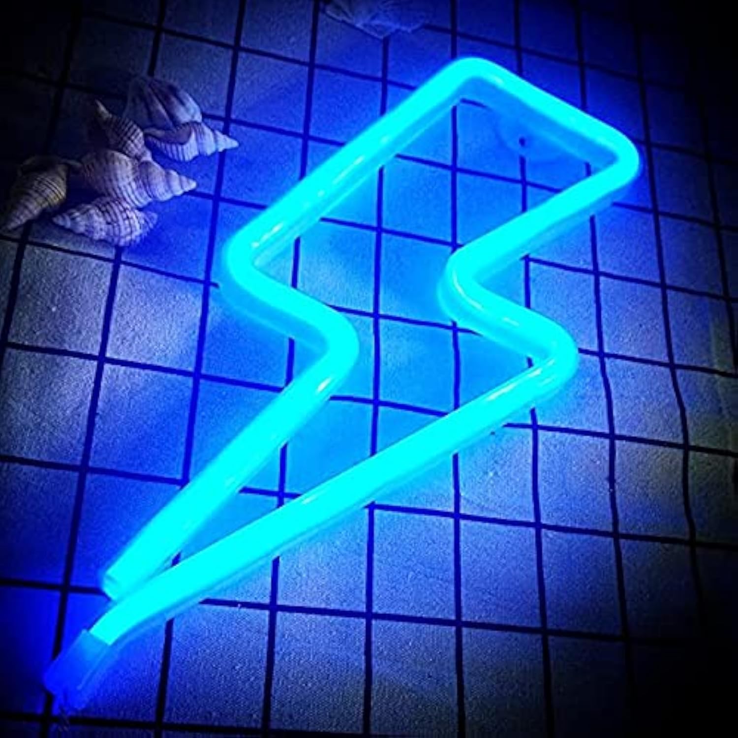 ORiTi Neon Light,LED Blue Lightning Sign Shaped Decor Light, for Christmas,Birthday Party,Kids Room, Living Room, Wedding Party Decor (Blue)