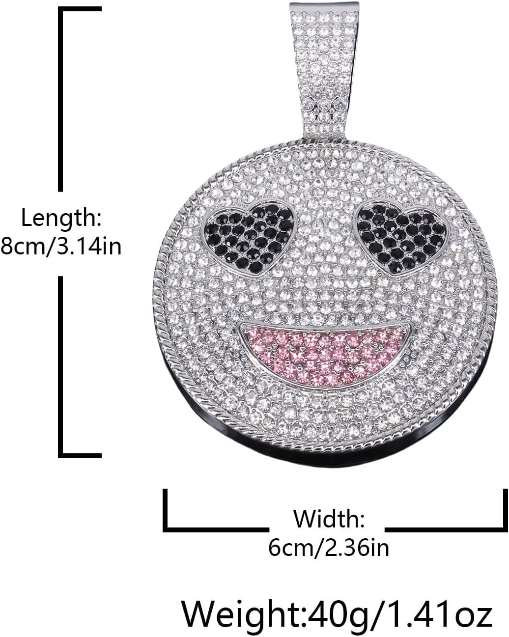Smiling Face Hip-hop Cuban Chain, Rhinestone Pendant Necklace Jewelry For Men，Men's Fashion Jewelry Silver golden - Image 2