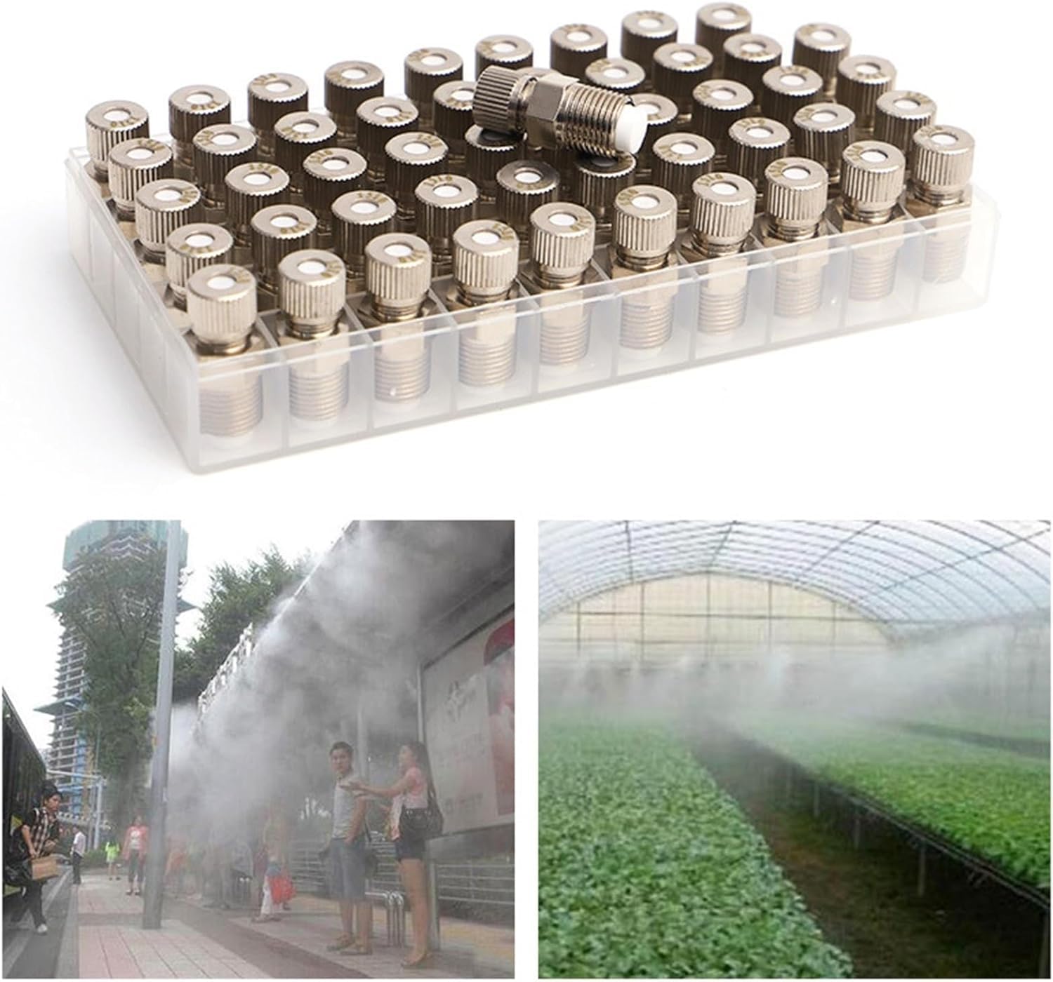 Paquete de 50 boquillas de nebulización de latón con filtro incorporado | Cabezales pulverizadores atomizadores de alta presión para sistemas de refrigeración exterior | Rosca G de 1/8" Orificio de
