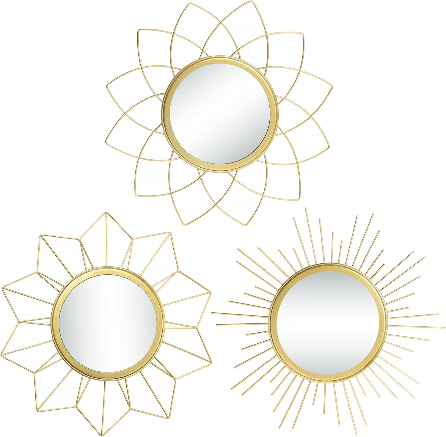 Kelly Miller Metal Gold Mirrors for Wall Decor, Set of 3 Mirror Wall Decorations for Living Room, Bedroom & Bathroom (MW009) Kelly Miller Metal Gold Mirrors for Wall Decor, Set of 3 Mirror Wall Decorations for Living Room, Bedroom & Bathroom (MW009)