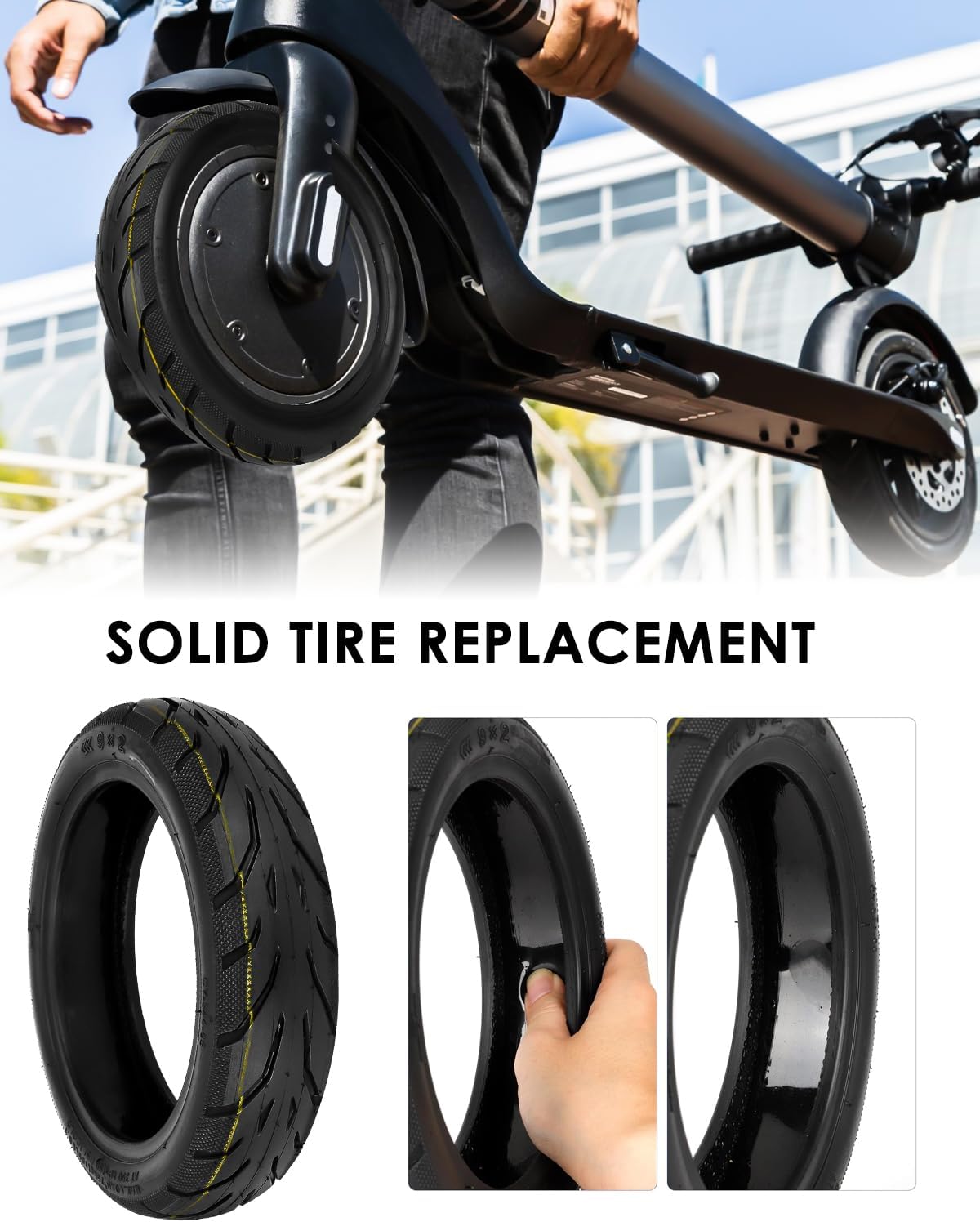 50/75-6.1 Scooter Tire, 9X2 Built-in Live Glue Repairable Puncture-resistant Self-repairing Tubeless Tire Compatible for Gotrax Gxl V2/Xiaomi M365/Pro/1S Electric Scooter