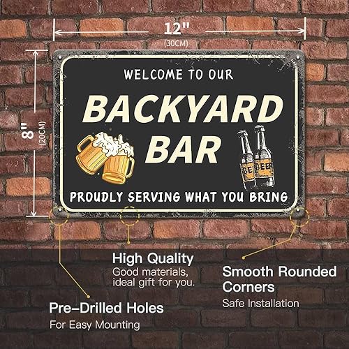 Miniatura 2 de YOYI ART Letrero de bar con texto en inglés "Welcome to Our Backyard Bar, letreros de barra para decoración de pared de bar del hogar, letreros de