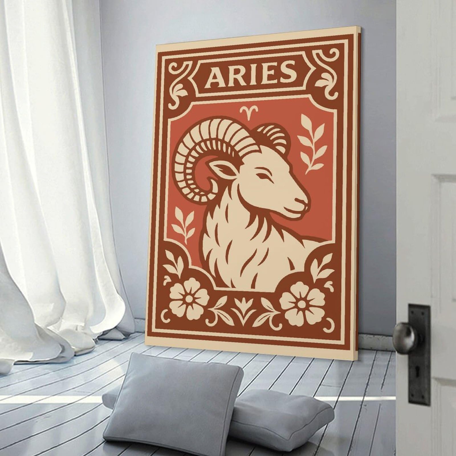 Junmoney Aries Zodiac Ram Illustration Canvas Art Print, 24x36inch(60x90cm), for Picture Wall Styling in Lounge Or Bedroom, Wall Decor Suited to Curated Displays