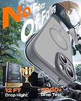 Vista 269 de TOCOL Funda magnética 3 en 1 para iPhone 15 Pro, mejorada [protección completa de cámara] con 2 protectores de pantalla, compatible con MagSafe, Gris