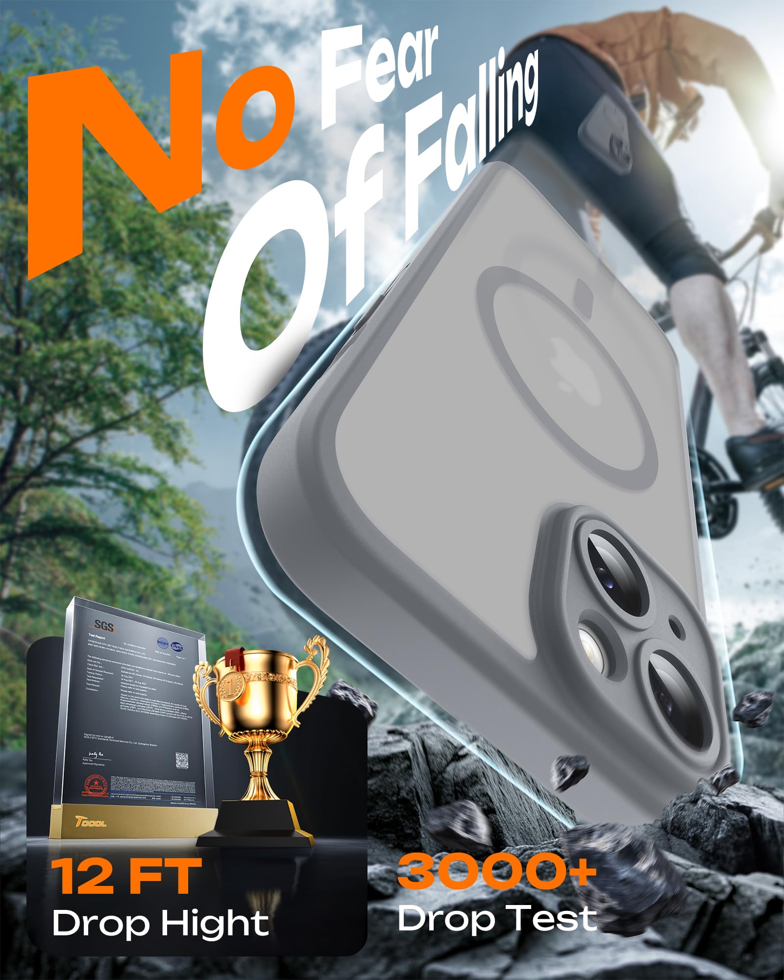 TOCOL Cover Magnetica per iPhone 13 6,1 Pollic, Compatibile con MagSafe, Protezione Fotocamera Integrata, Custodia Antiurto Traslucida Opaca, Titanio Grigio