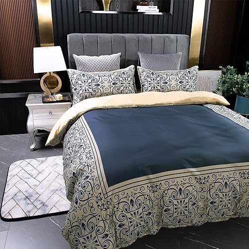 Miniatura 3 de Juego de funda de edredón bohemio tamaño King, juego de funda de edredón de damasco retro de 3 piezas, estilo lujoso, estampado de cachemira de