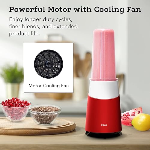 Miniatura 4 de Tribest Personal Blender II, pequeña licuadora portátil para batidos y batidos con tazas sin BPA, color rojo