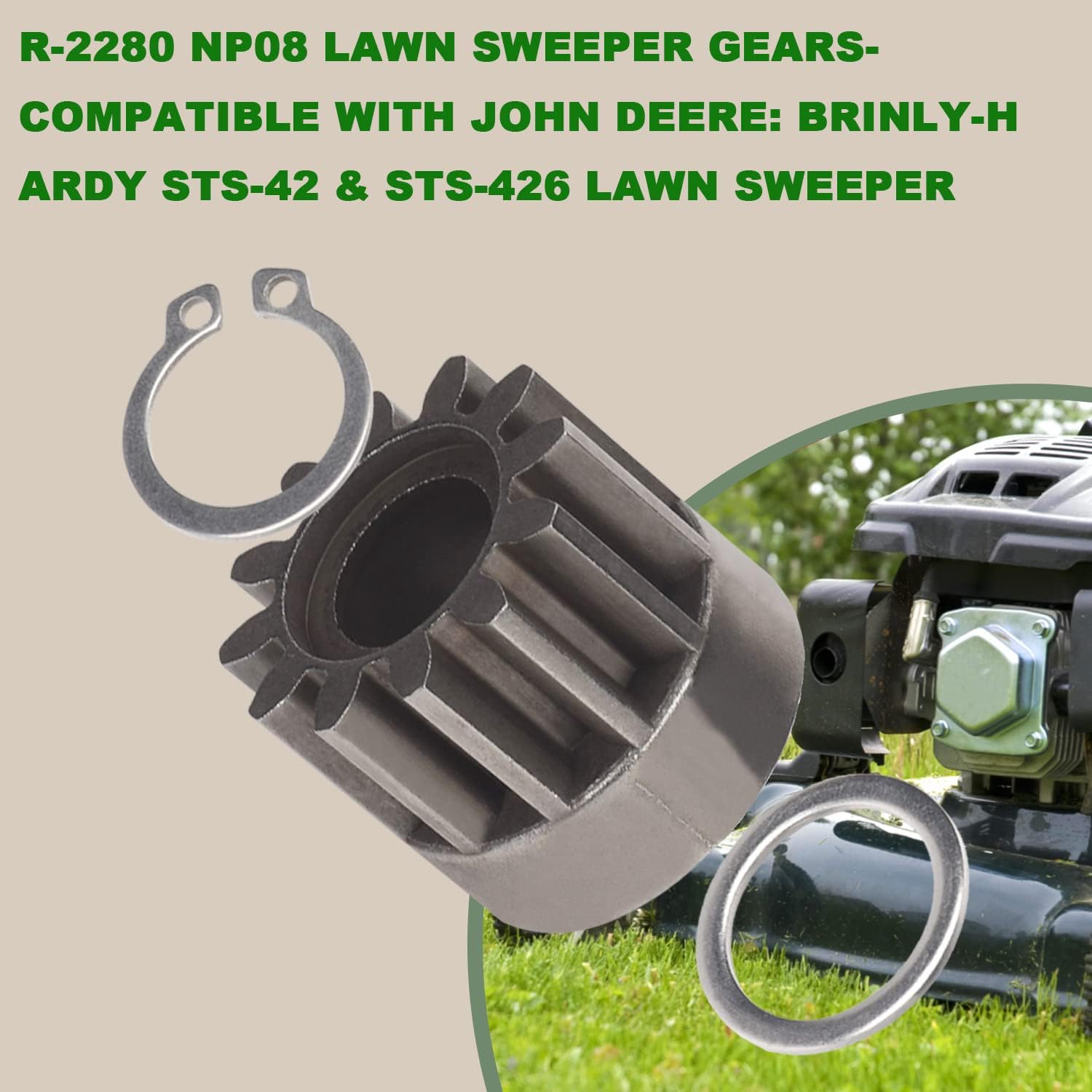 2 Pack R-2280 NP08 42" Lawn Sweeper (60-Tooth Gears) + R-2485LH R-2485RH R-2261 Lawn Sweeper Wheel Drive Pinion Kit Compatible with Jo-hn Deere/Brinly-Hardy STS-42 STS-426 STS-420 Ground-Work Models