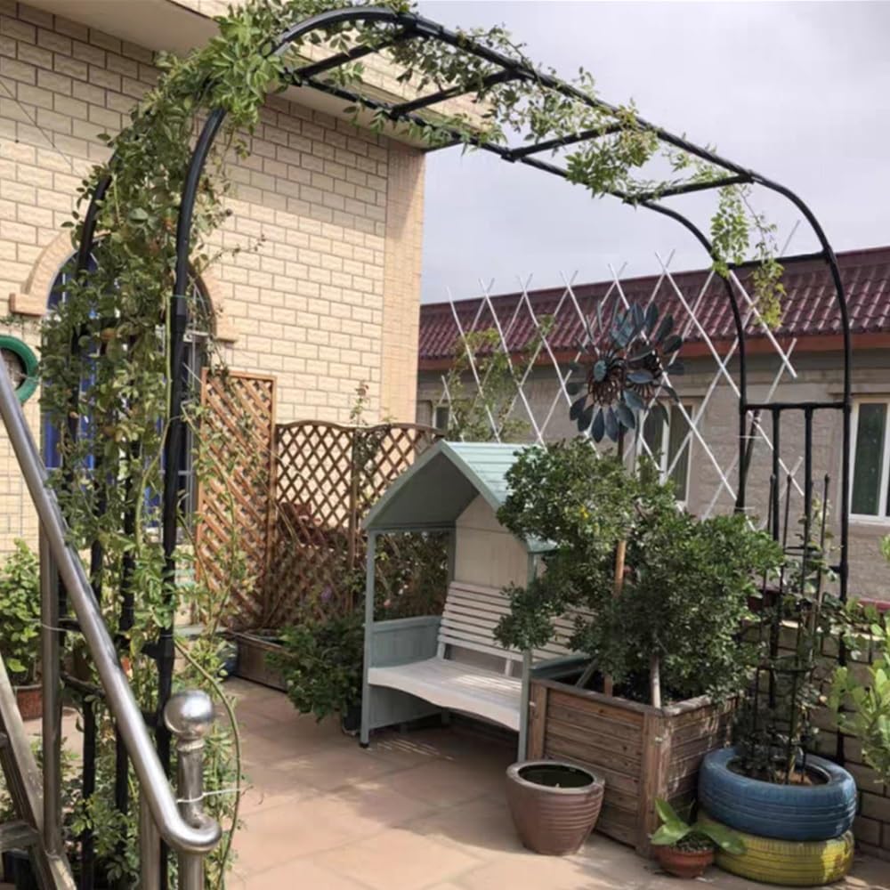 Arco Da Giardino In Metallo Nero, Pergola Regolabile Larghezza 120-320 Cm, Altezza 240 Cm, Per Rampicanti