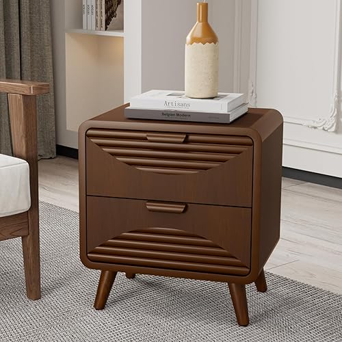 Miniatura 106 de COSIEST Mesita de noche, mesa auxiliar rústica con 3 cajones, mesita de noche de madera vintage con patas sólidas, mesa auxiliar moderna para Patrón