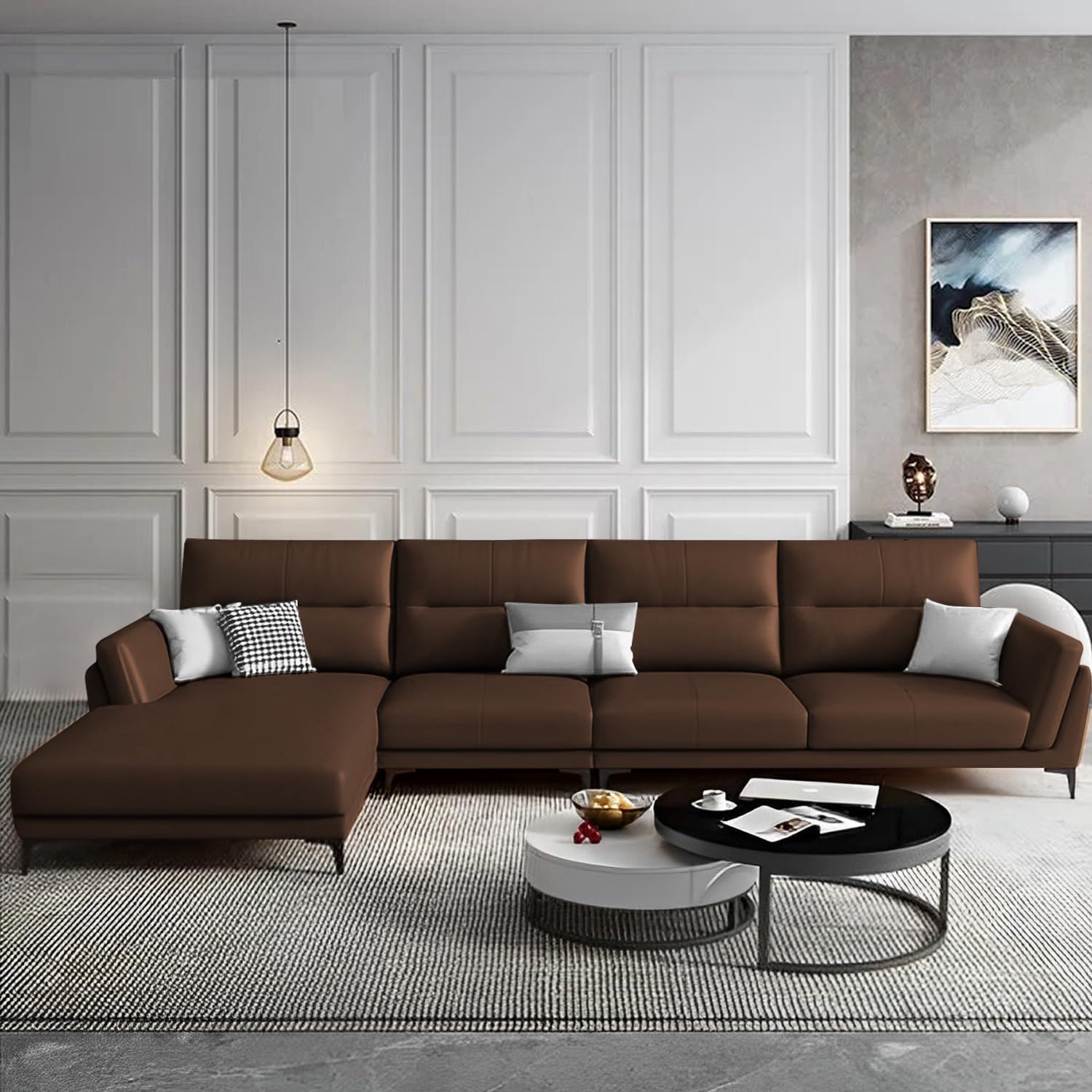 BRAXTON Lorcan LHS 4 Seater L Shape Sofa Set for Living Room (Brown) Premium Fabric Sofa