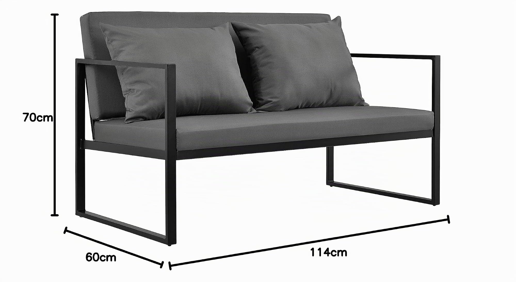 casa.pro Sofá de jardín 70 x 114 x 60 cm Mueble de jardín para Exterior con cojín Negro