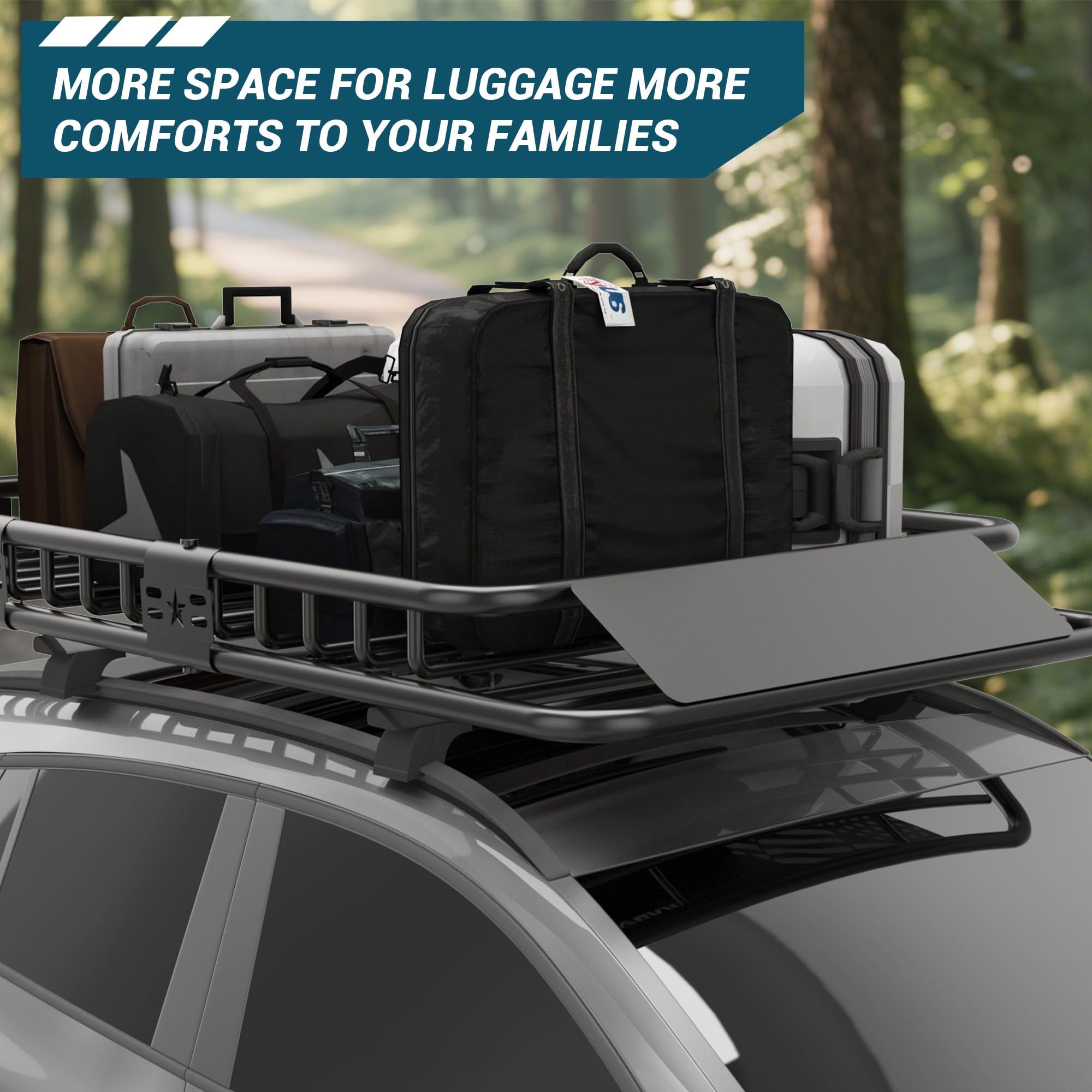 Porte-Bagages de Toit Robuste Universel pour SUV/Camion – Grand capacité 90 kg – Panier avec Extension, Gestion optimale du Chargement, idéal pour véhicules Utilitaires – Trois Sections,