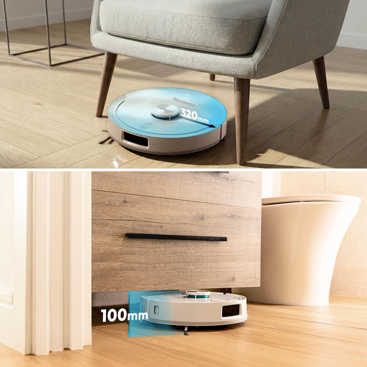 Cecotec Robot Aspirateur - Base Auto Vidange 3L - IA - 2500Pa - Conga Y90 Pearl. Autonomie 240min en Mode Éco, Brosse Silicone, Idéal Maisons avec Animaux, Bluetooth et WiFi, 2 Serpillières