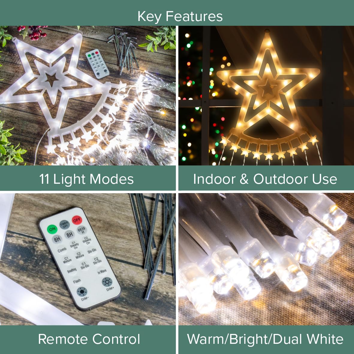 The Christmas Workshop Shooting Star Christmas Lights/Warm & Bright White LEDs/Indoor or Outdoor Use / 11 Light Modes/Remote Control / 3.5m Length (73659) - Image 4