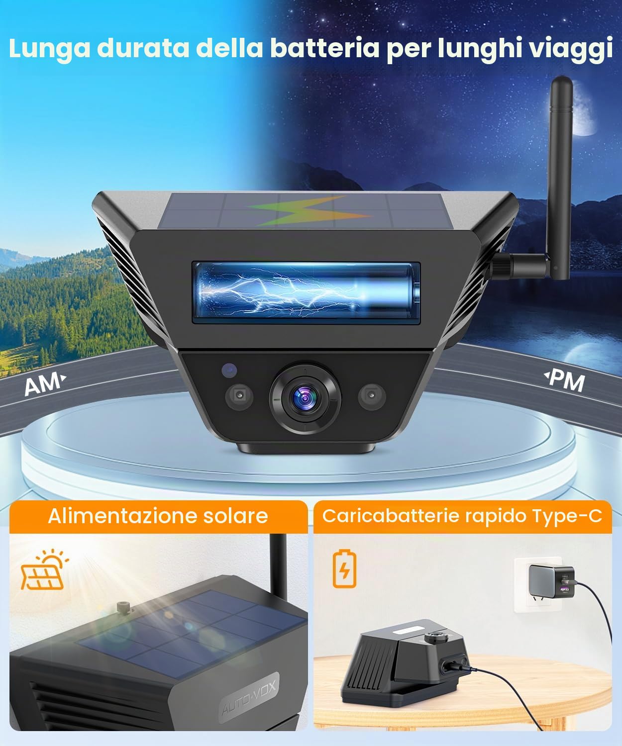 AUTO-VOX Telecamera solare retrovisore 7,2" 1080P installazione rapida, custodia fotocamera includeda
