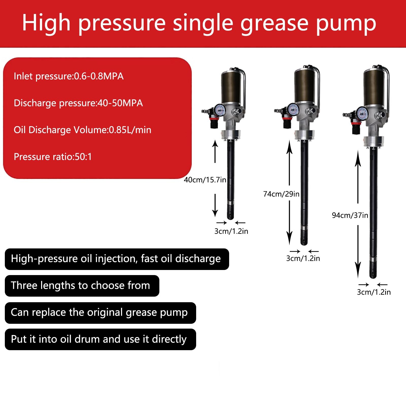 Bomba de grasa neumática, capacidad de descarga de 0,85 l/min, para tambores de 5 galones, máquina herramienta y lubricación industrial