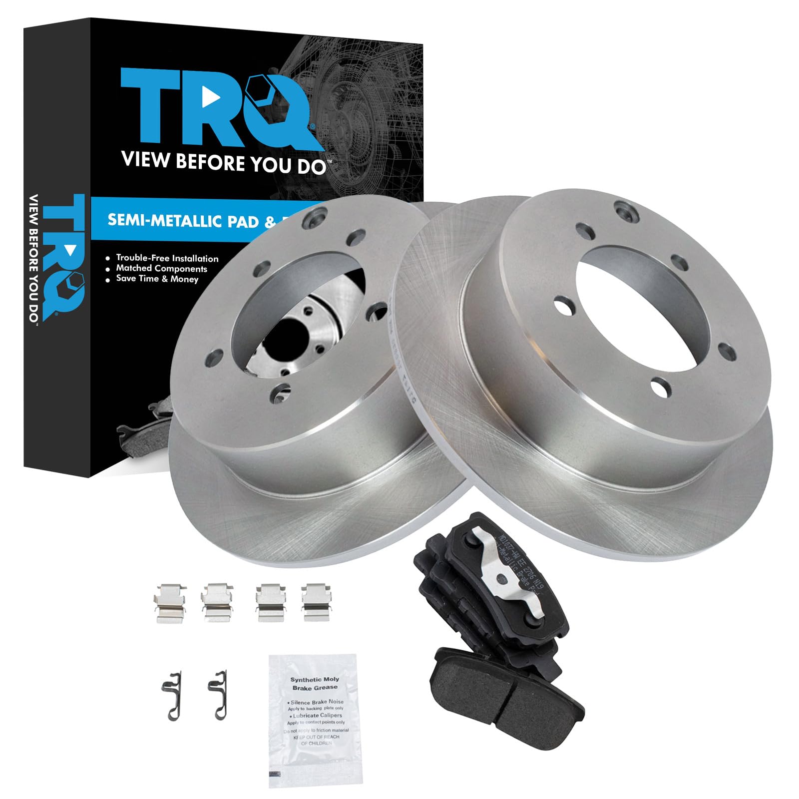 TRQ Rear Brake Pad and Rotor Set Semi Metallic Compatible with 2004-2006 Mitsubishi Lancer 2005-2006 Outlander