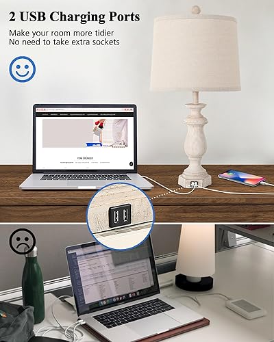 Miniatura 3 de Juego de 2 lámparas de mesa de granja de 26 pulgadas para sala de estar, lámparas de noche grandes con puertos de carga USB duales, lámparas