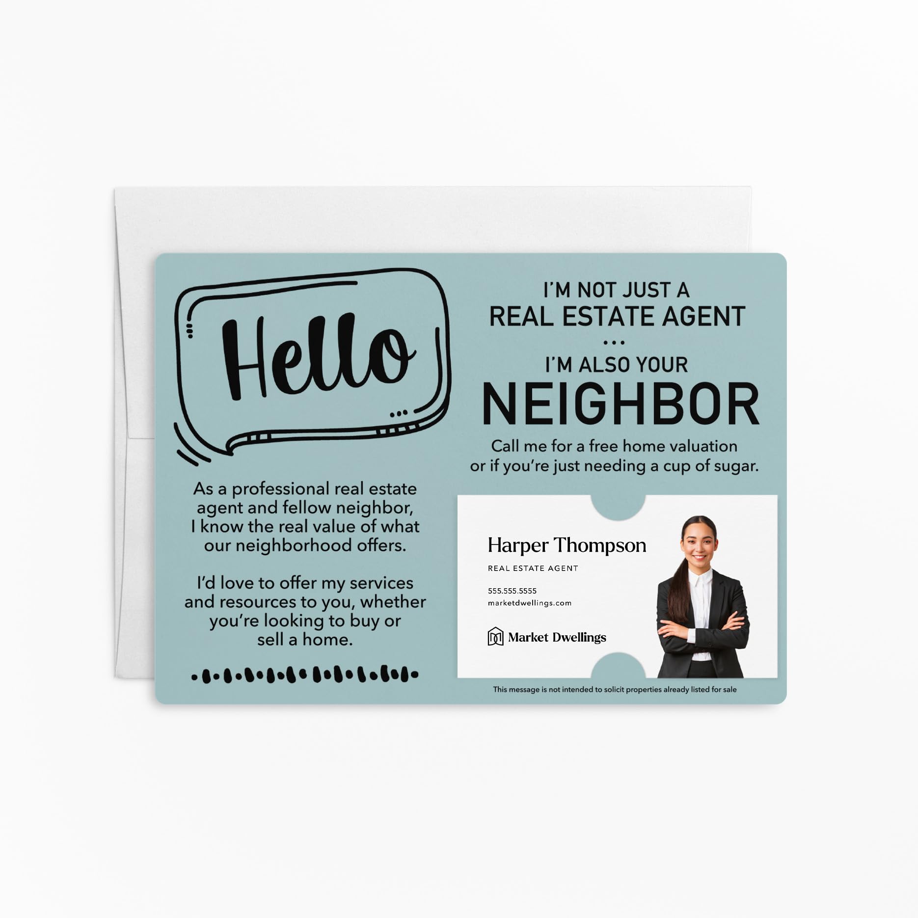 Real Estate Agent Mailer Set, 5x7 Inches, Hello I'm Not Just a Real Estate Agent I'm Also Your Neighbor Cards with Envelopes, Pack of 10 | M8-M003